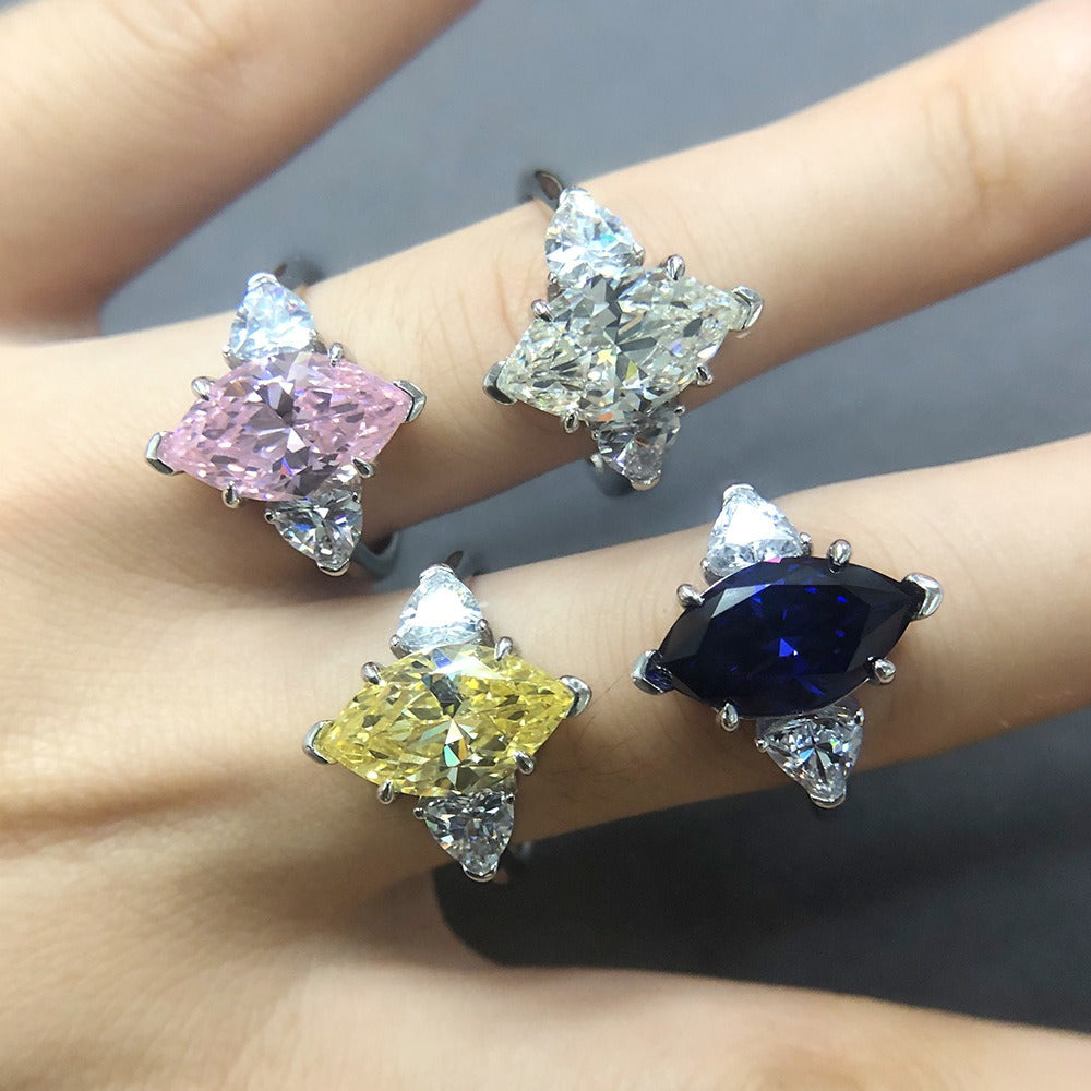 OliyaDesign 3-Carat S925 Sterling Silver Ring Set With High-Carbon Diamond Marquise 8*14Mm