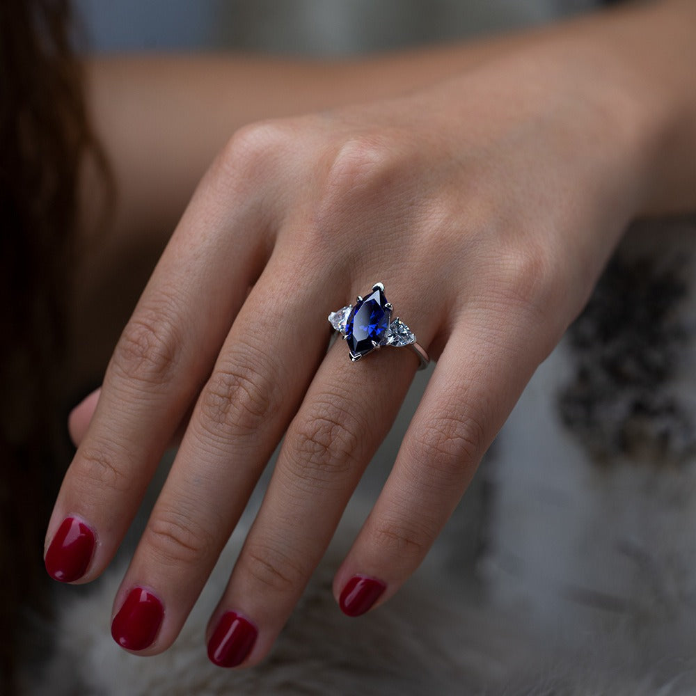 OliyaDesign 3-Carat S925 Sterling Silver Ring Set With High-Carbon Diamond Marquise 8*14Mm
