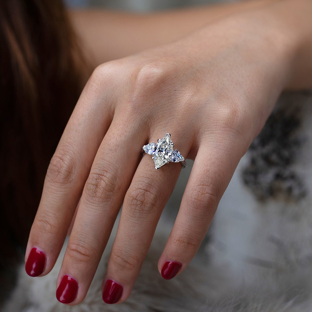 OliyaDesign 3-Carat S925 Sterling Silver Ring Set With High-Carbon Diamond Marquise 8*14Mm