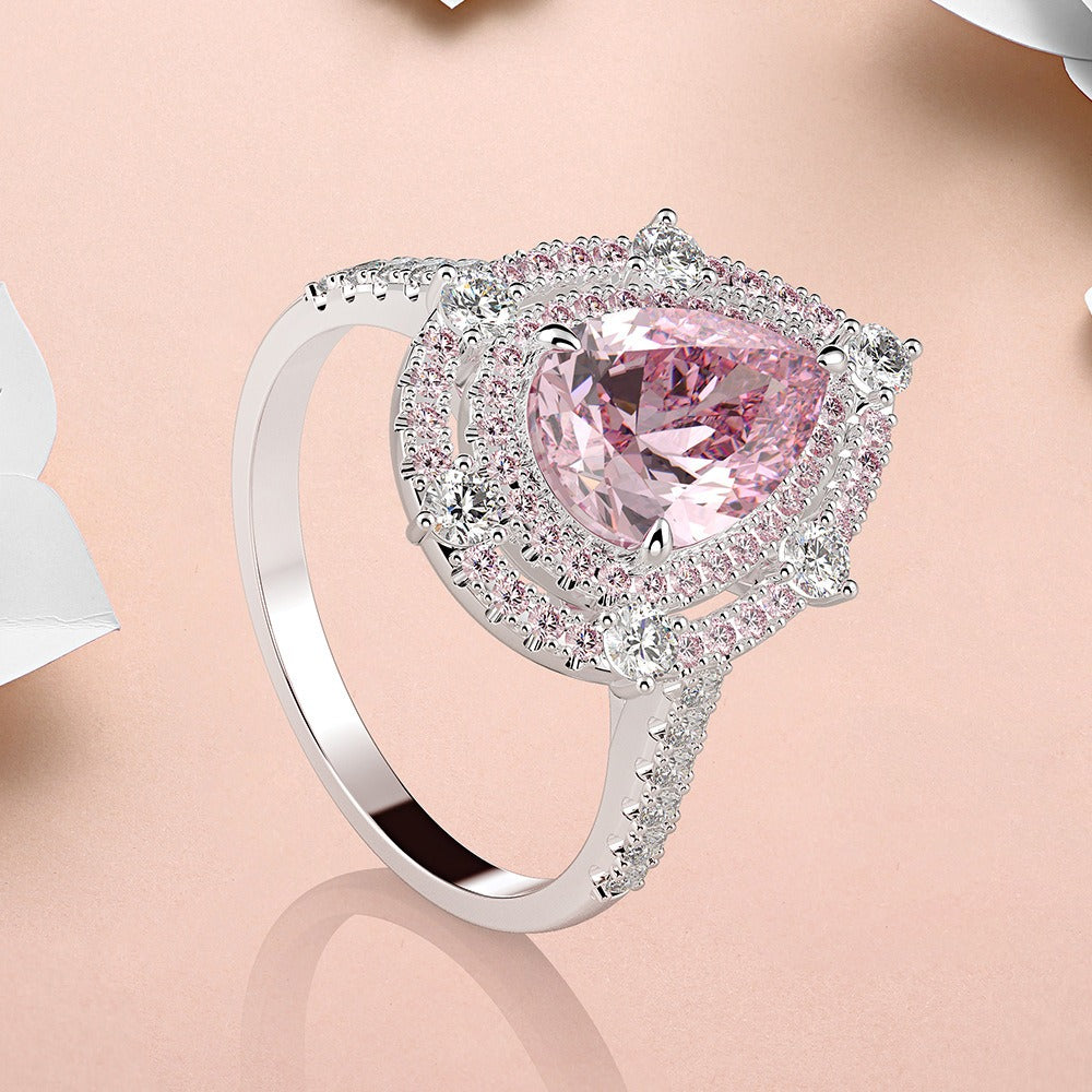 OliyaDesign 1.5Ct Pink Pear-Shaped 7*10 Ring