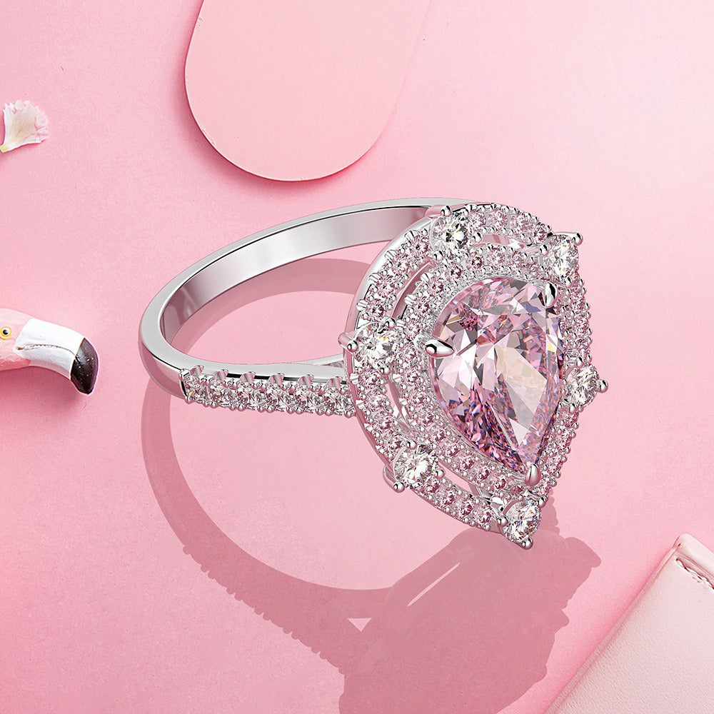 OliyaDesign 1.5Ct Pink Pear-Shaped 7*10 Ring