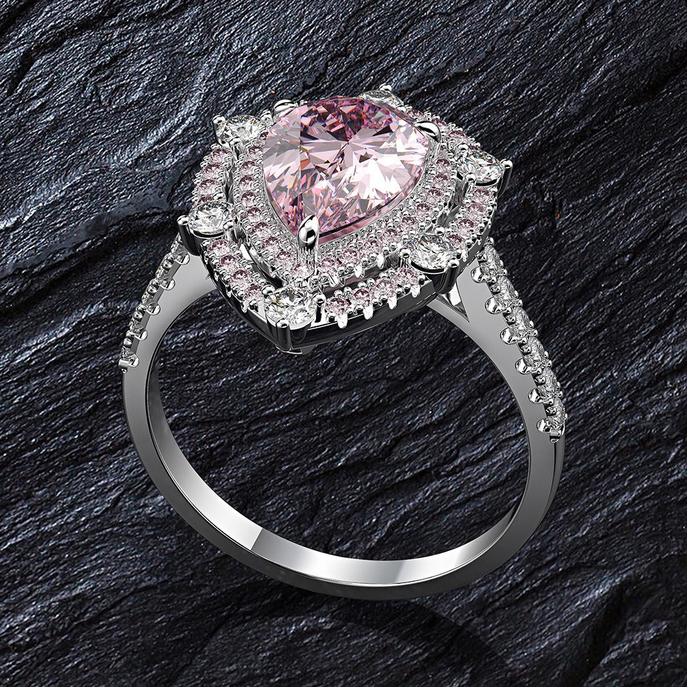 OliyaDesign 1.5Ct Pink Pear-Shaped 7*10 Ring