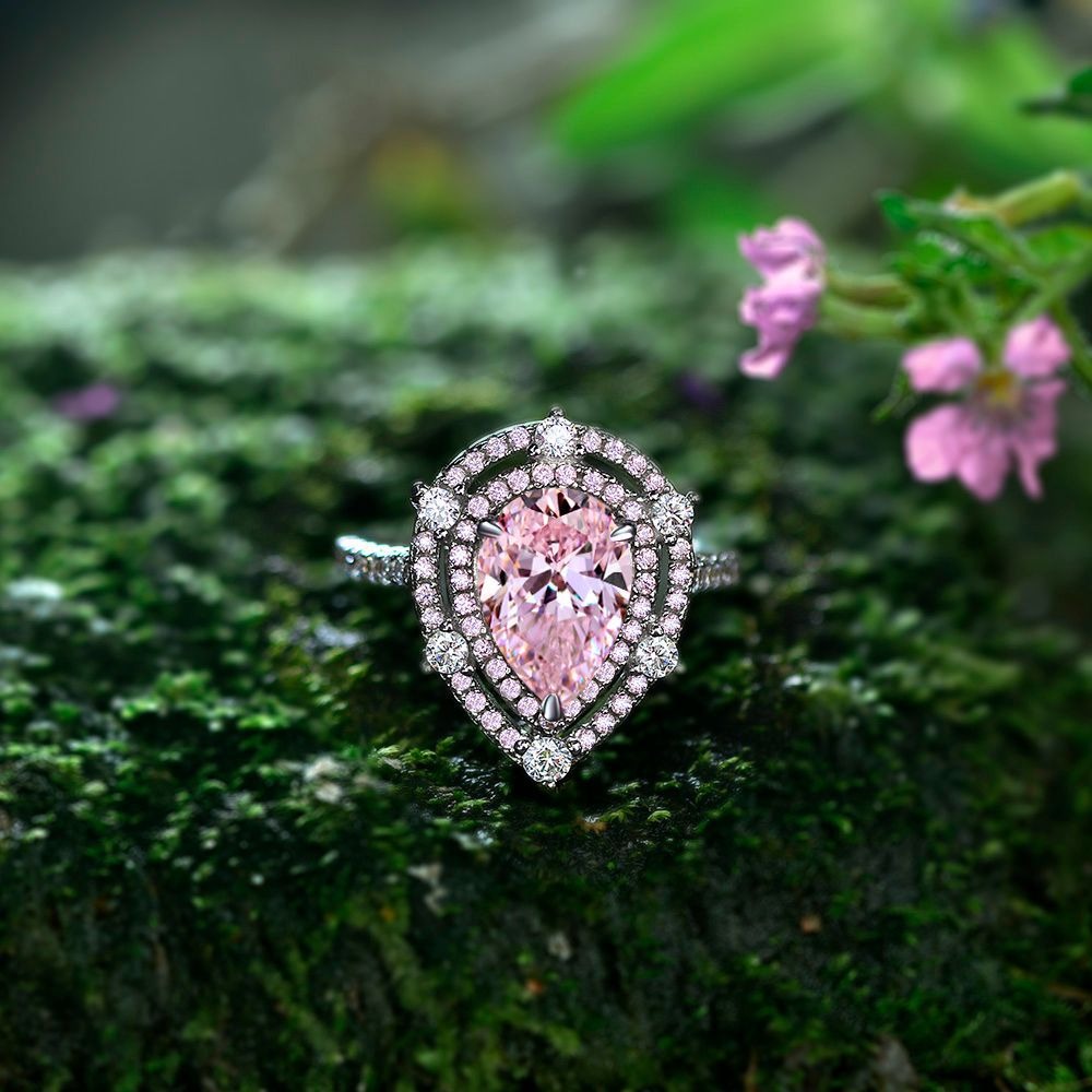 OliyaDesign 1.5Ct Pink Pear-Shaped 7*10 Ring