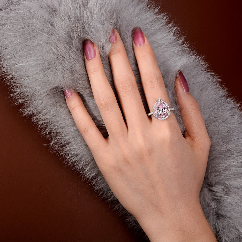 OliyaDesign 1.5Ct Pink Pear-Shaped 7*10 Ring