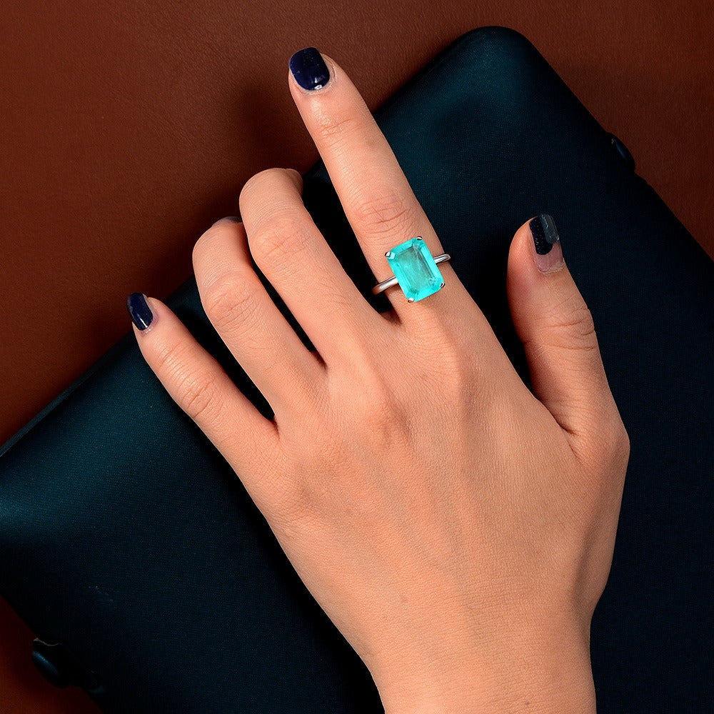 OliyaDesign 10*14 Synthesized Paraiba 7-Carat Ring