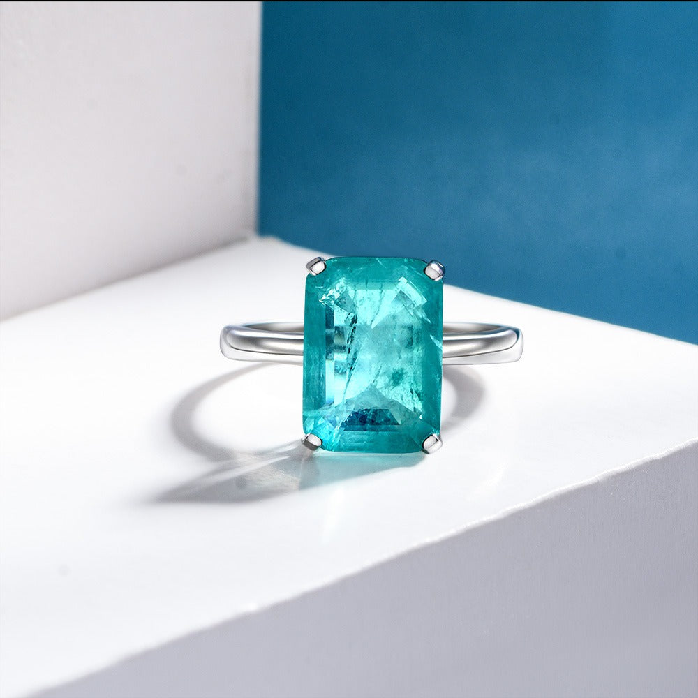 OliyaDesign 10*14 Synthesized Paraiba 7-Carat Ring
