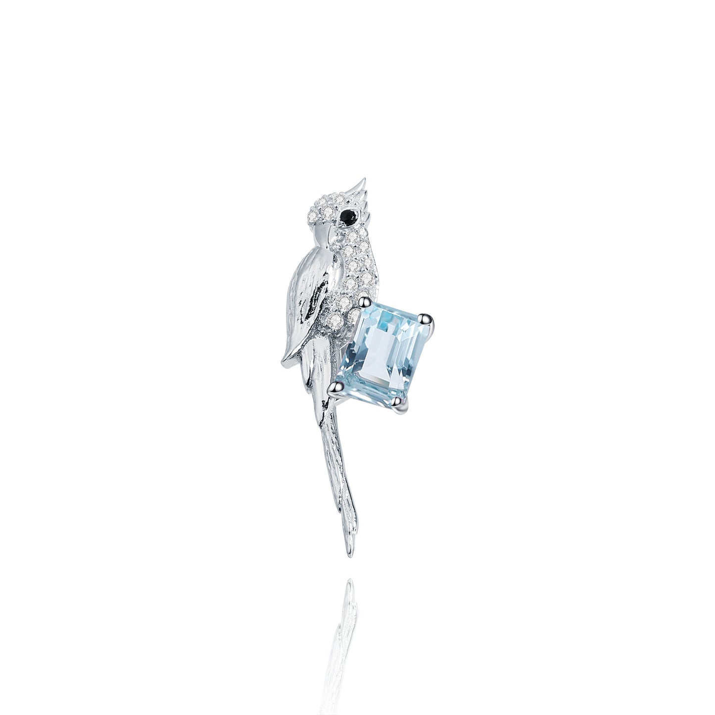 925 Sterling Silver Natural Gemstone Amethyst Bird Necklace Pendant Brooch