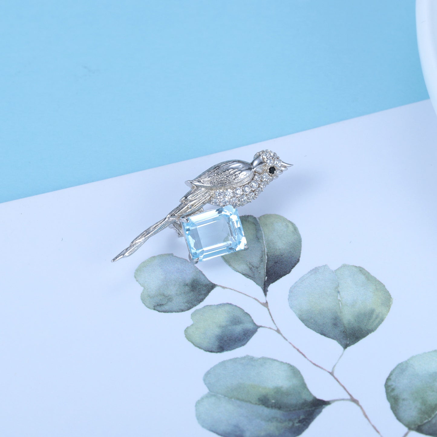 925 Sterling Silver Natural Gemstone Amethyst Bird Necklace Pendant Brooch