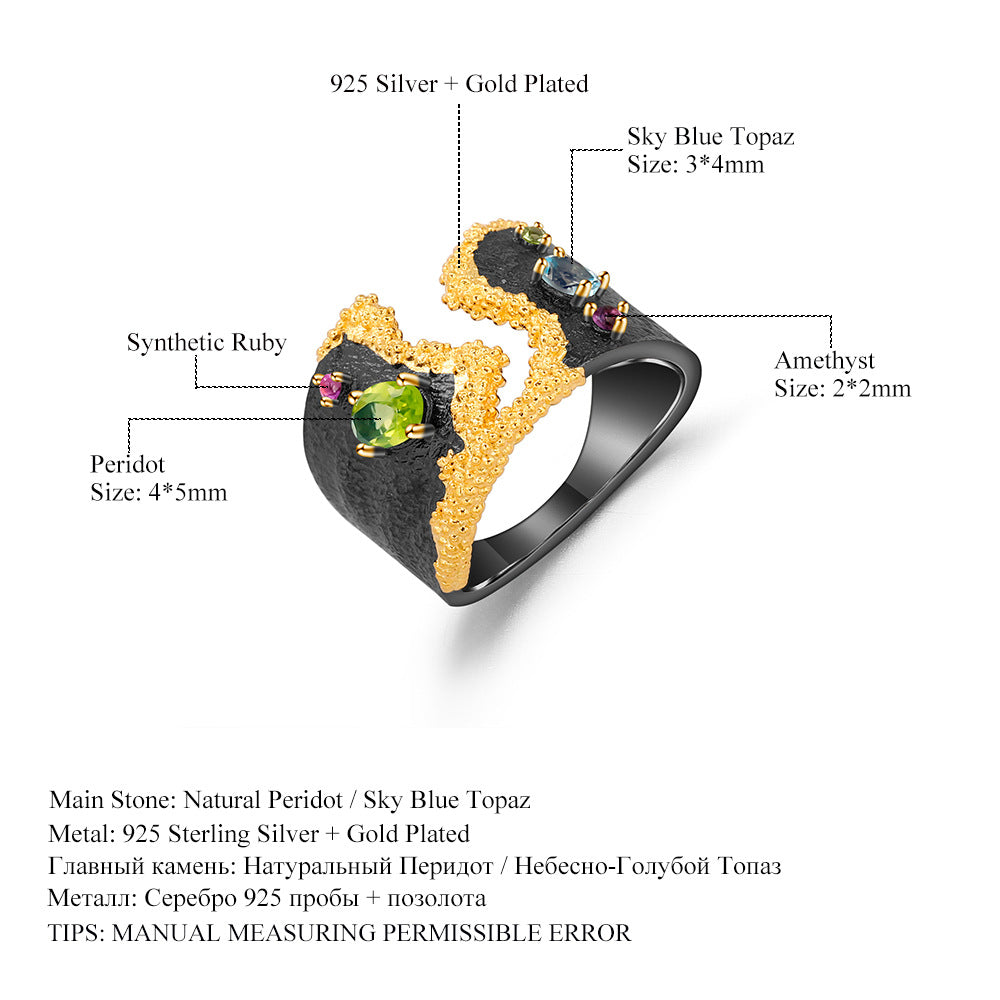 OliyaDesign Italian Craftsmanship, Designer-Inspired Vintage Court Style, High-End S925 Sterling Silver Natural Gemstone Ring