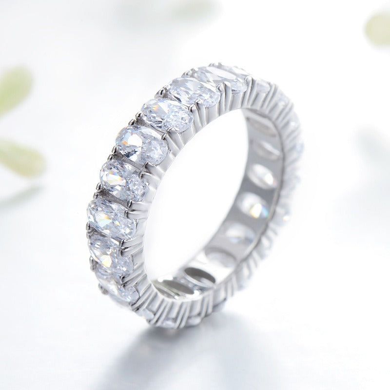 OliyaDesign S925 Sterling Silver Luxury Full Diamond Egg-Shaped Ring