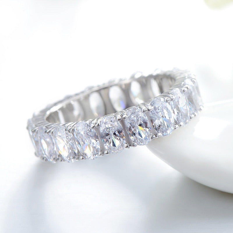 OliyaDesign S925 Sterling Silver Luxury Full Diamond Egg-Shaped Ring
