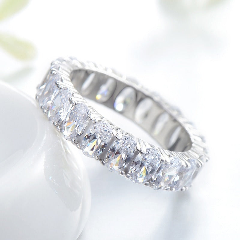 OliyaDesign S925 Sterling Silver Luxury Full Diamond Egg-Shaped Ring