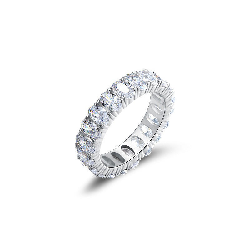 OliyaDesign S925 Sterling Silver Luxury Full Diamond Egg-Shaped Ring