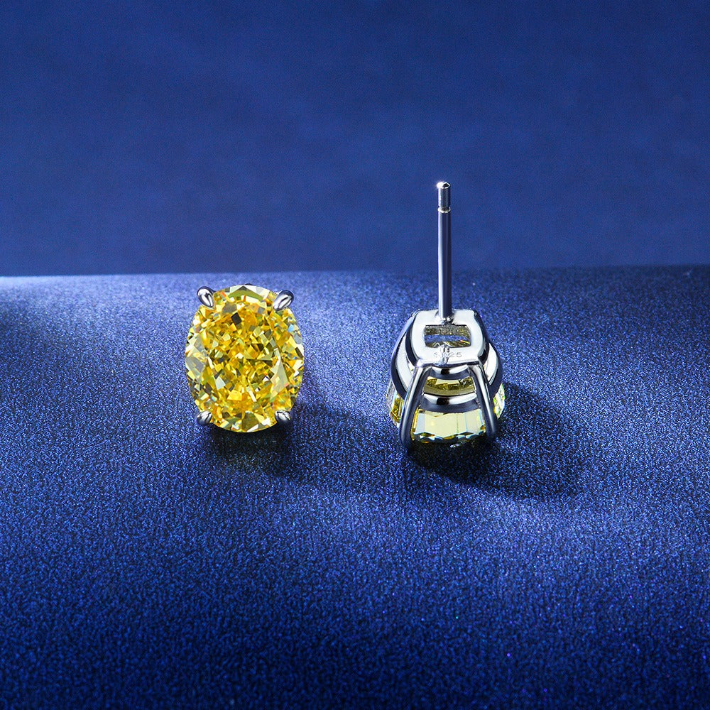 OliyaDesign 2Ct Egg-Shaped 8*10 Ice-Cut High-Carbon Diamond Earrings