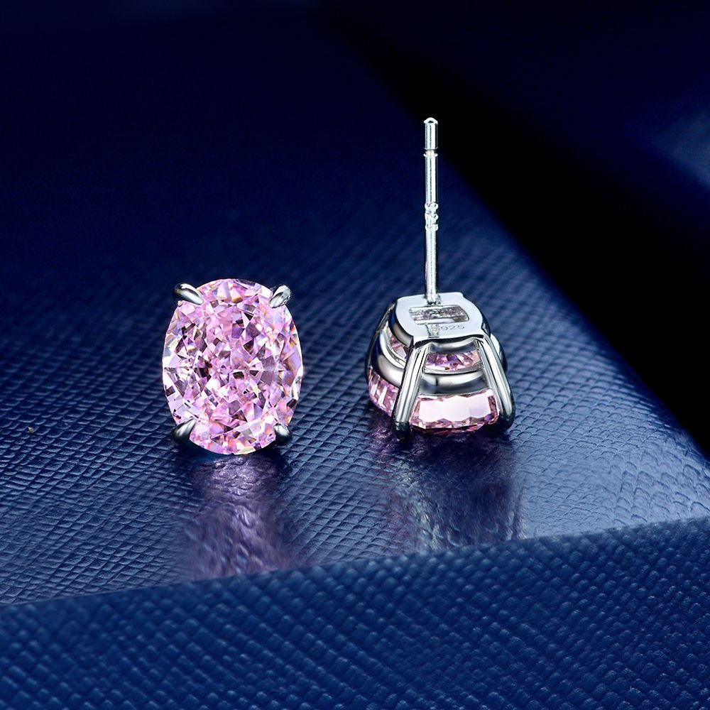 OliyaDesign 2Ct Egg-Shaped 8*10 Ice-Cut High-Carbon Diamond Earrings