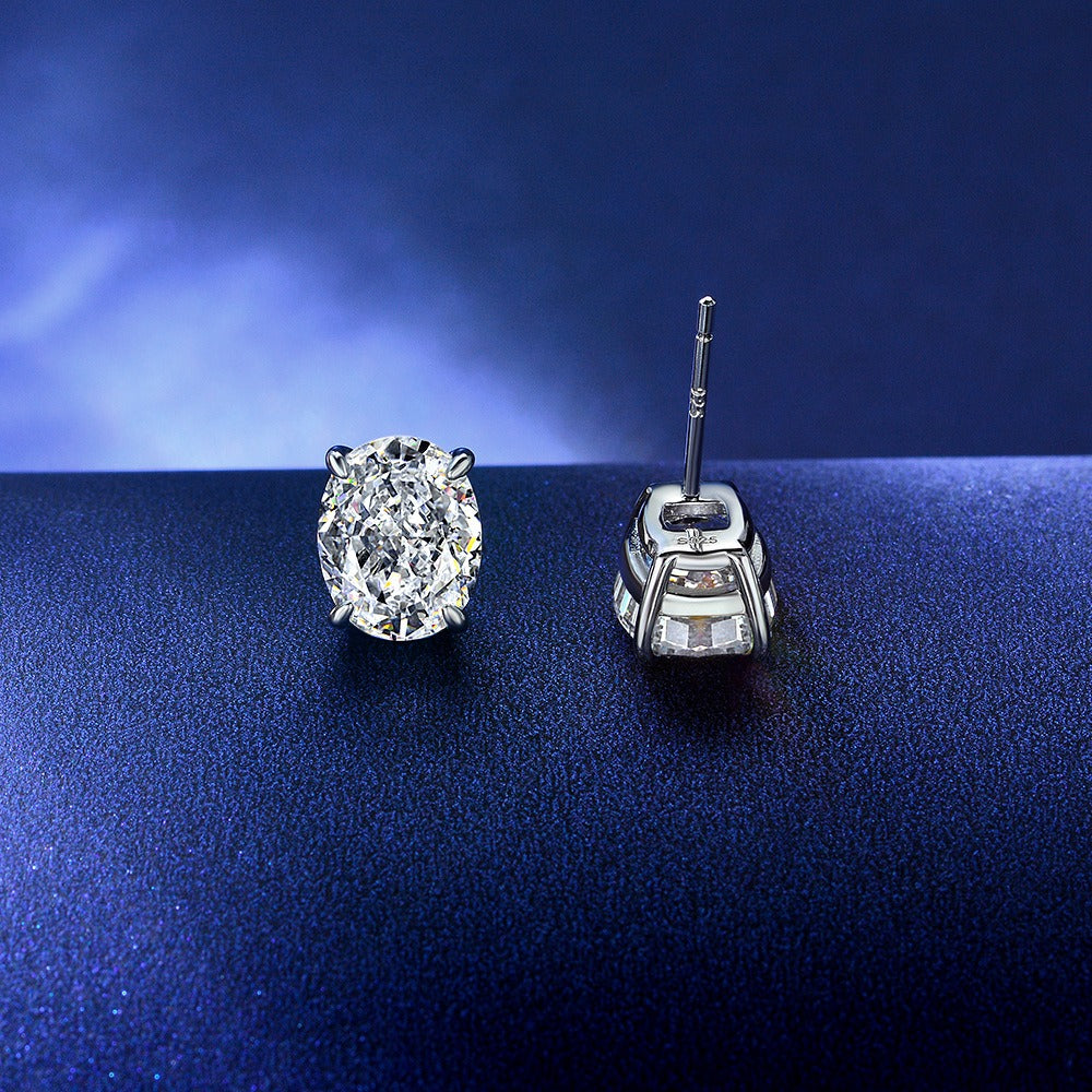 OliyaDesign 2Ct Egg-Shaped 8*10 Ice-Cut High-Carbon Diamond Earrings
