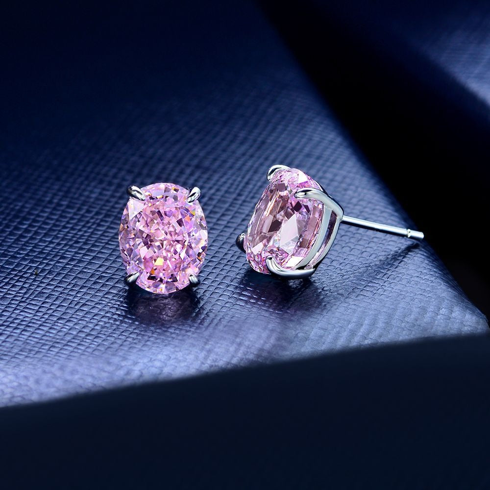 OliyaDesign 2Ct Egg-Shaped 8*10 Ice-Cut High-Carbon Diamond Earrings