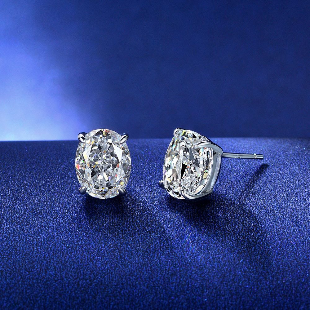 OliyaDesign 2Ct Egg-Shaped 8*10 Ice-Cut High-Carbon Diamond Earrings