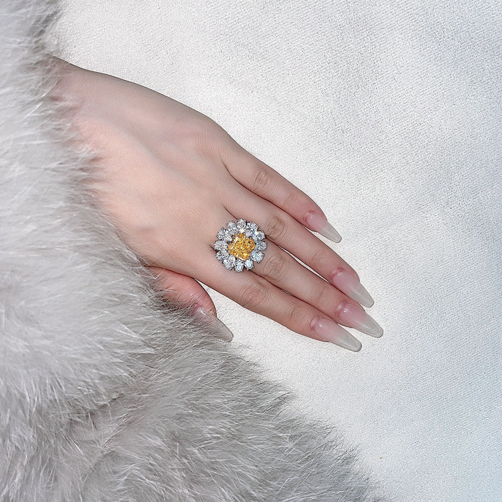 OliyaDesign 5Ct Square 10*10 Floral Design 925 Silver Aquamarine Ring