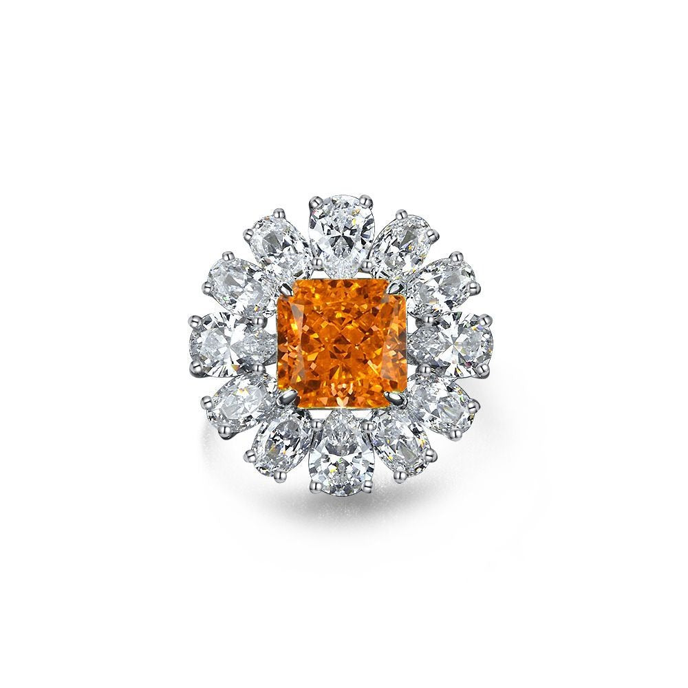 OliyaDesign 5Ct Square 10*10 Floral Design 925 Silver Aquamarine Ring