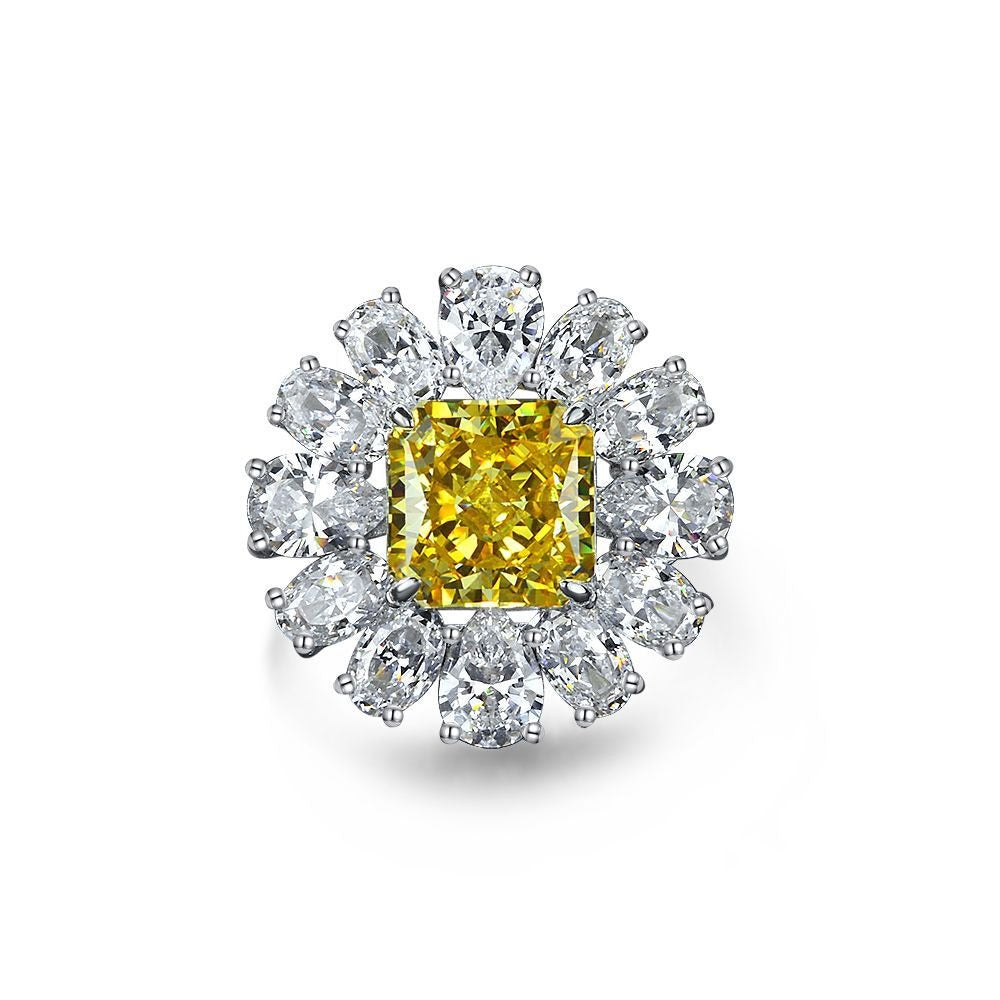 OliyaDesign 5Ct Square 10*10 Floral Design 925 Silver Aquamarine Ring