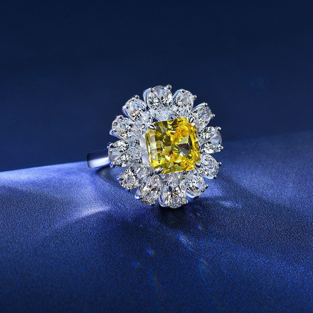 OliyaDesign 5Ct Square 10*10 Floral Design 925 Silver Aquamarine Ring