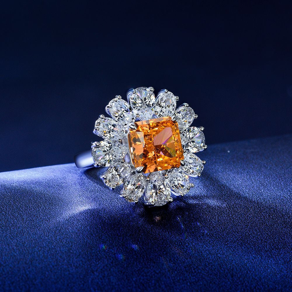OliyaDesign 5Ct Square 10*10 Floral Design 925 Silver Aquamarine Ring