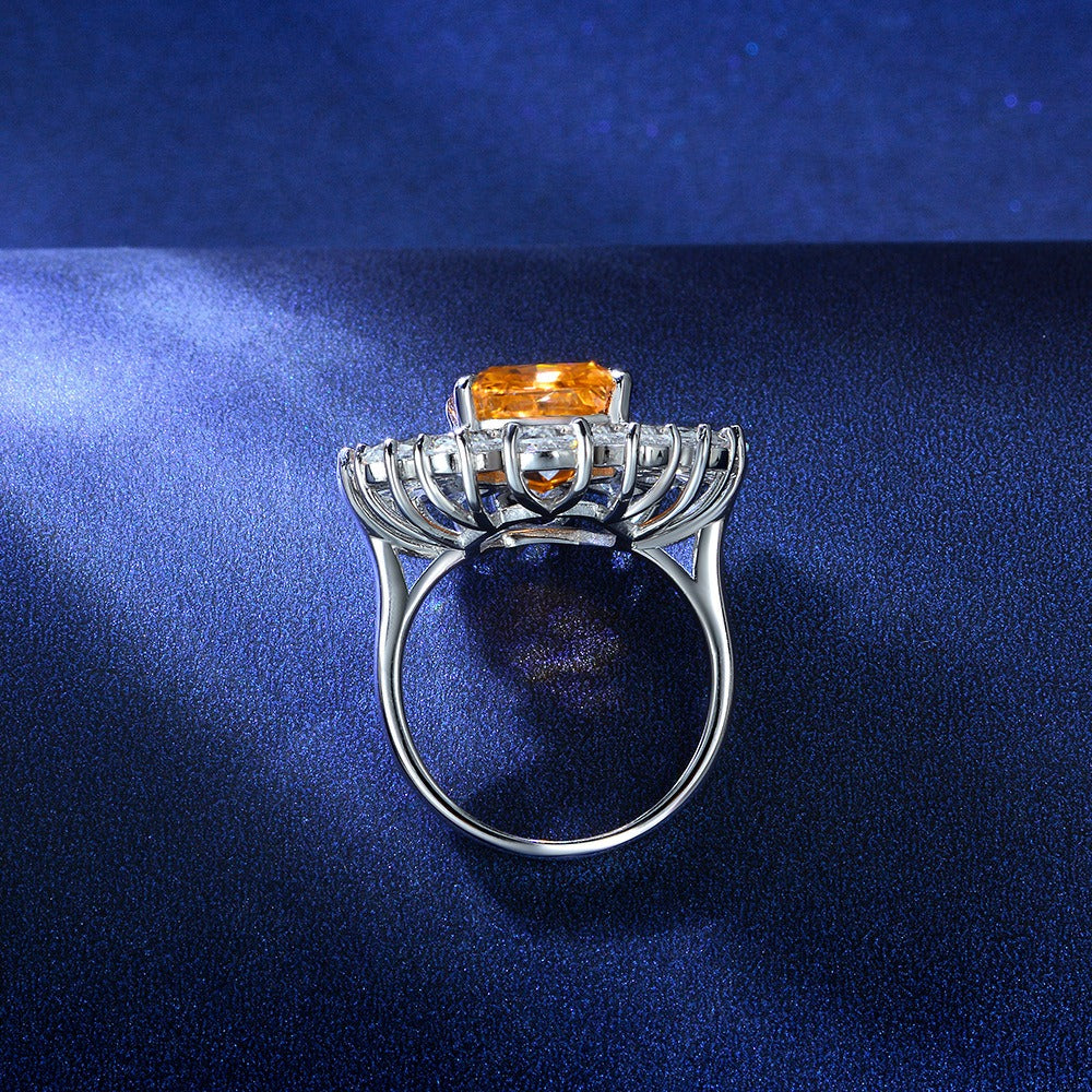 OliyaDesign 5Ct Square 10*10 Floral Design 925 Silver Aquamarine Ring