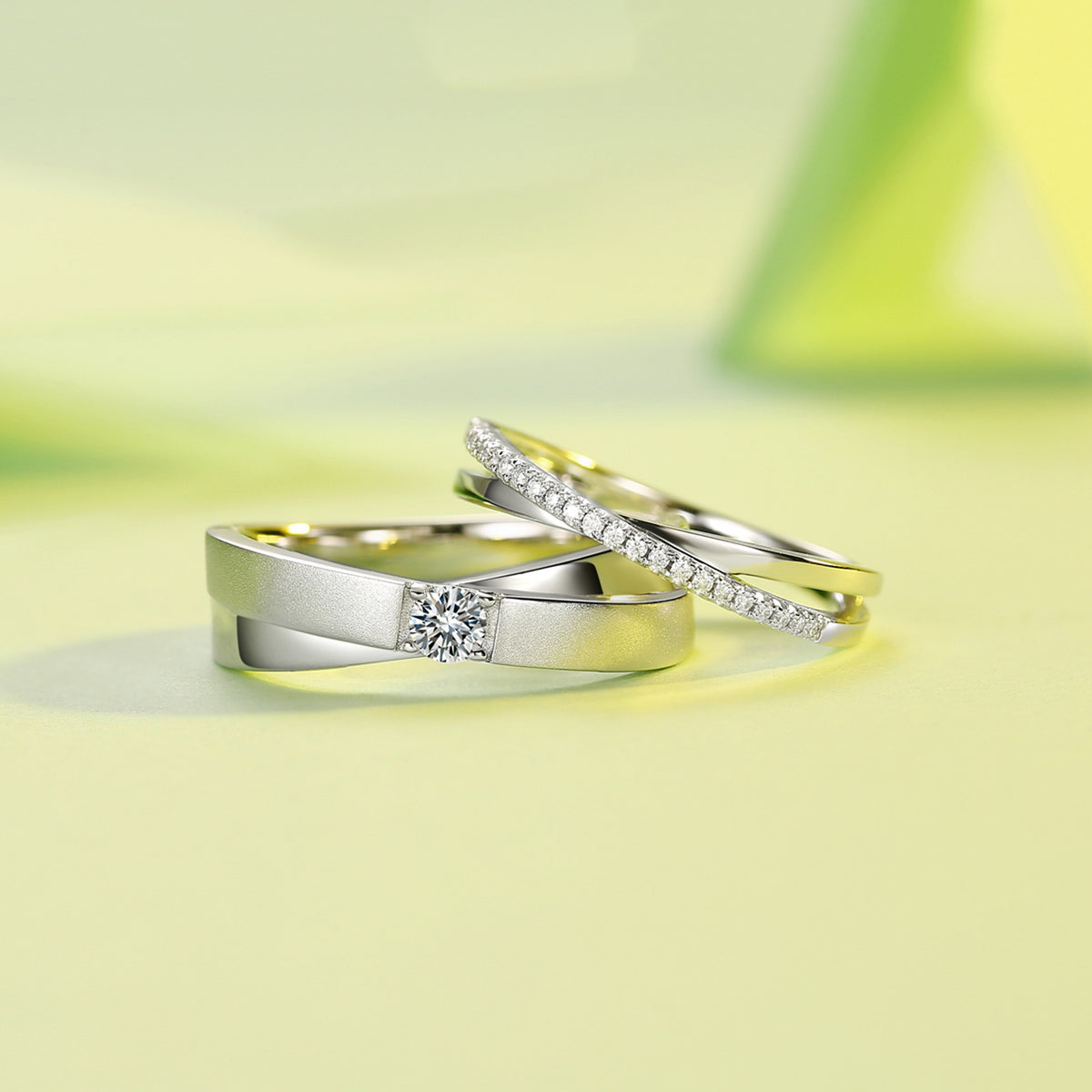OliyaDesign New Stylish S925 Sterling Silver Moissanite Couple Rings