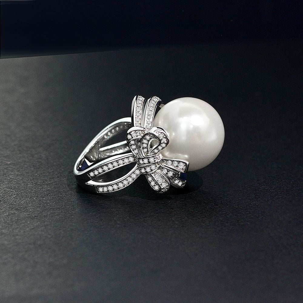 OliyaDesign 16mm Beaded S925 High-Carbon Diamond Women Ring