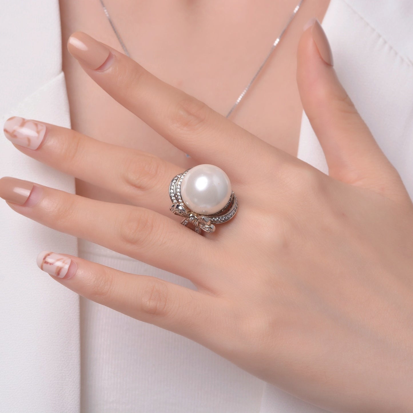 OliyaDesign 16mm Beaded S925 High-Carbon Diamond Women Ring