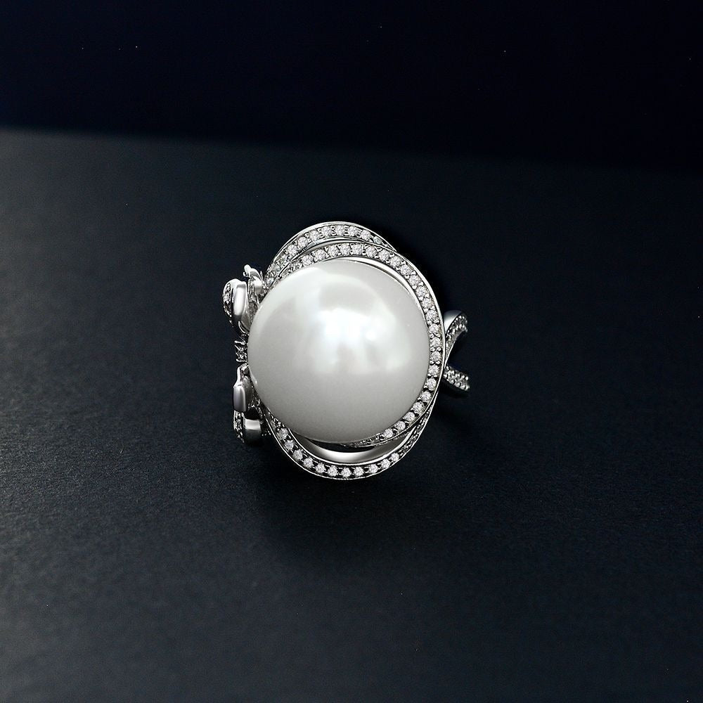 OliyaDesign 16mm Beaded S925 High-Carbon Diamond Women Ring