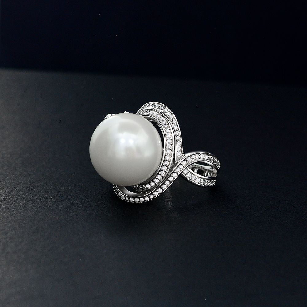 OliyaDesign 16mm Beaded S925 High-Carbon Diamond Women Ring