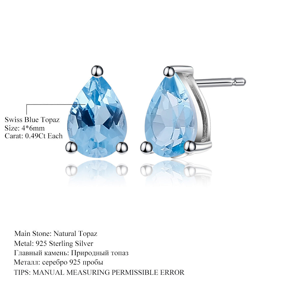OliyaDesign Natural Topaz Pear-Shaped Earrings In S925 Sterling Silver With Natural Colored Gemstones.