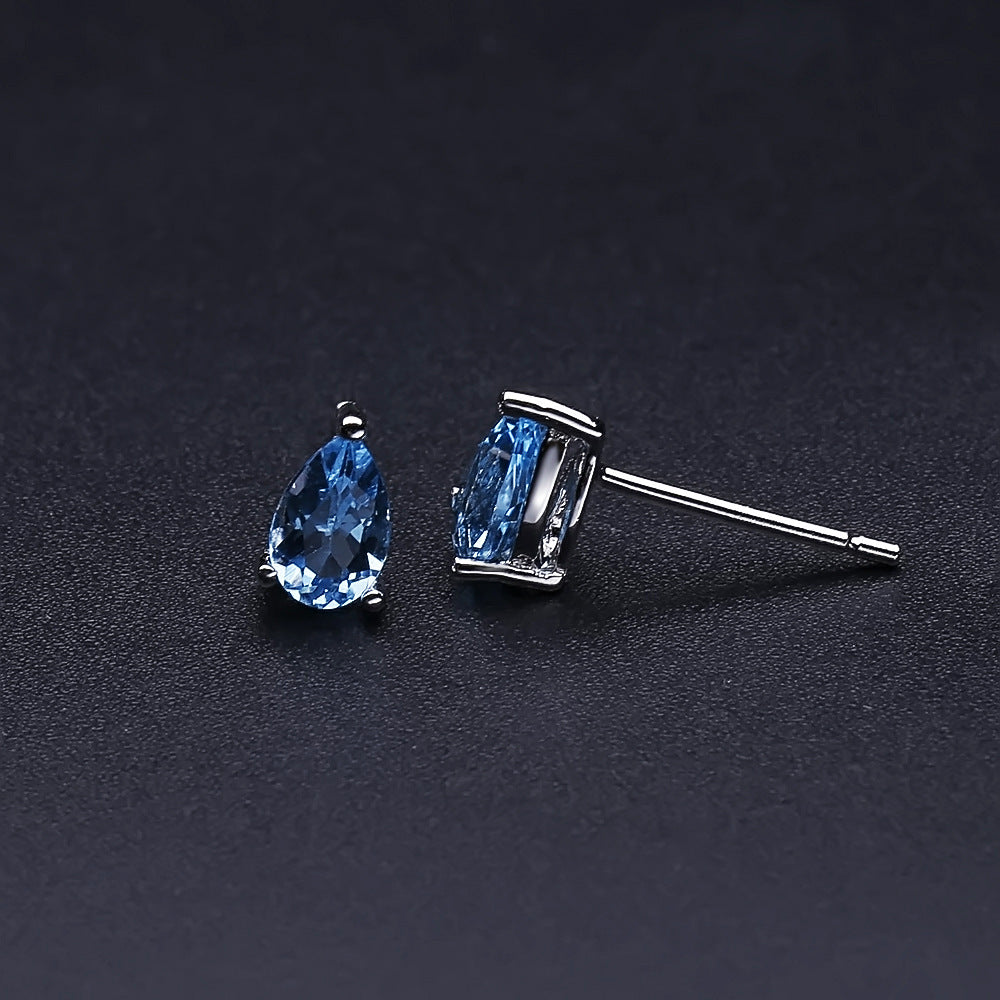 OliyaDesign Natural Topaz Pear-Shaped Earrings In S925 Sterling Silver With Natural Colored Gemstones.