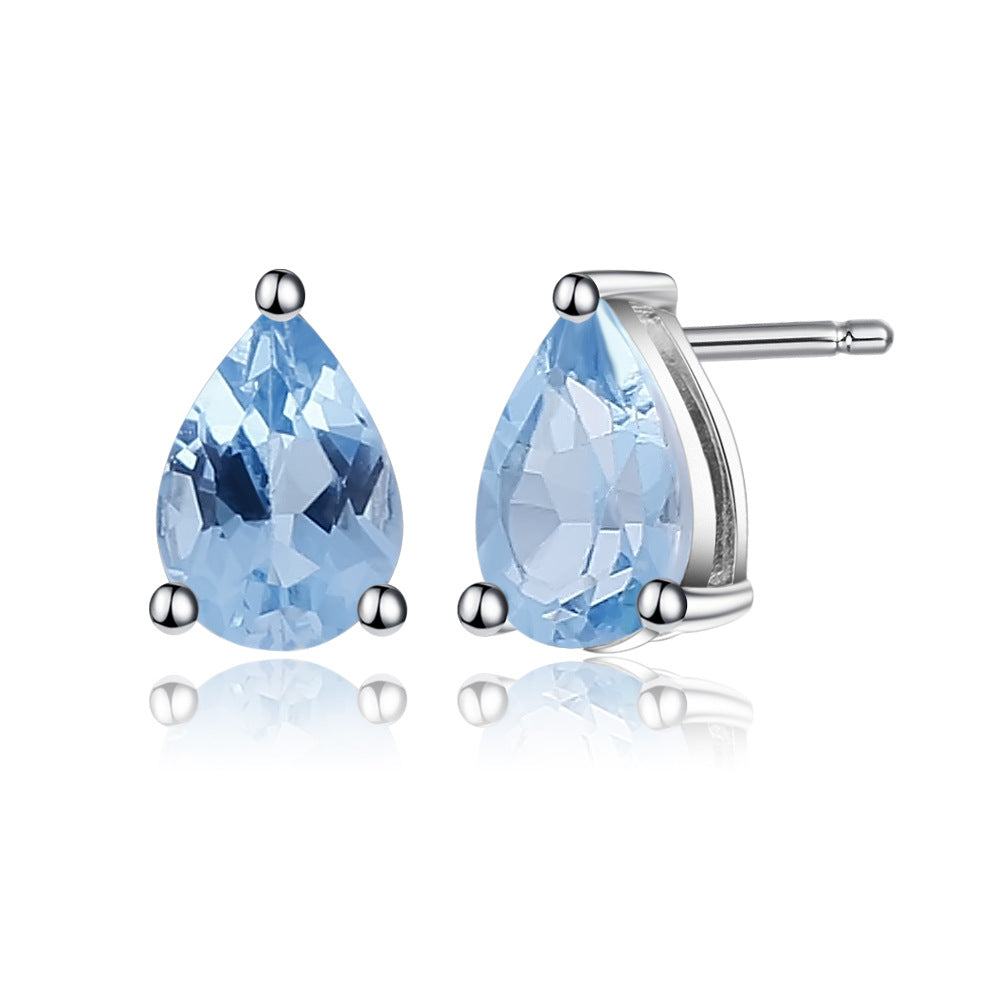 OliyaDesign Natural Topaz Pear-Shaped Earrings In S925 Sterling Silver With Natural Colored Gemstones.