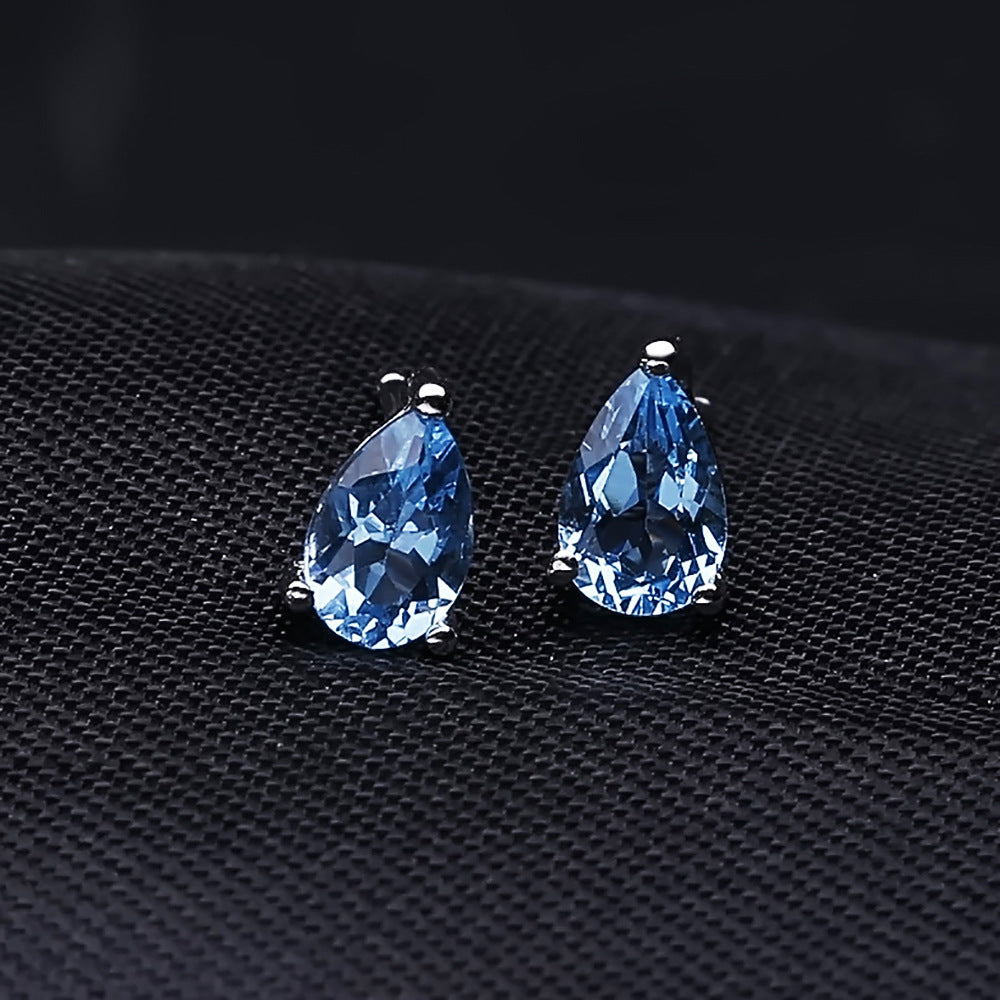 OliyaDesign Natural Topaz Pear-Shaped Earrings In S925 Sterling Silver With Natural Colored Gemstones.