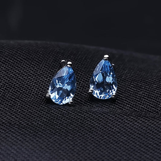 OliyaDesign Natural Topaz Pear-Shaped Earrings In S925 Sterling Silver With Natural Colored Gemstones.