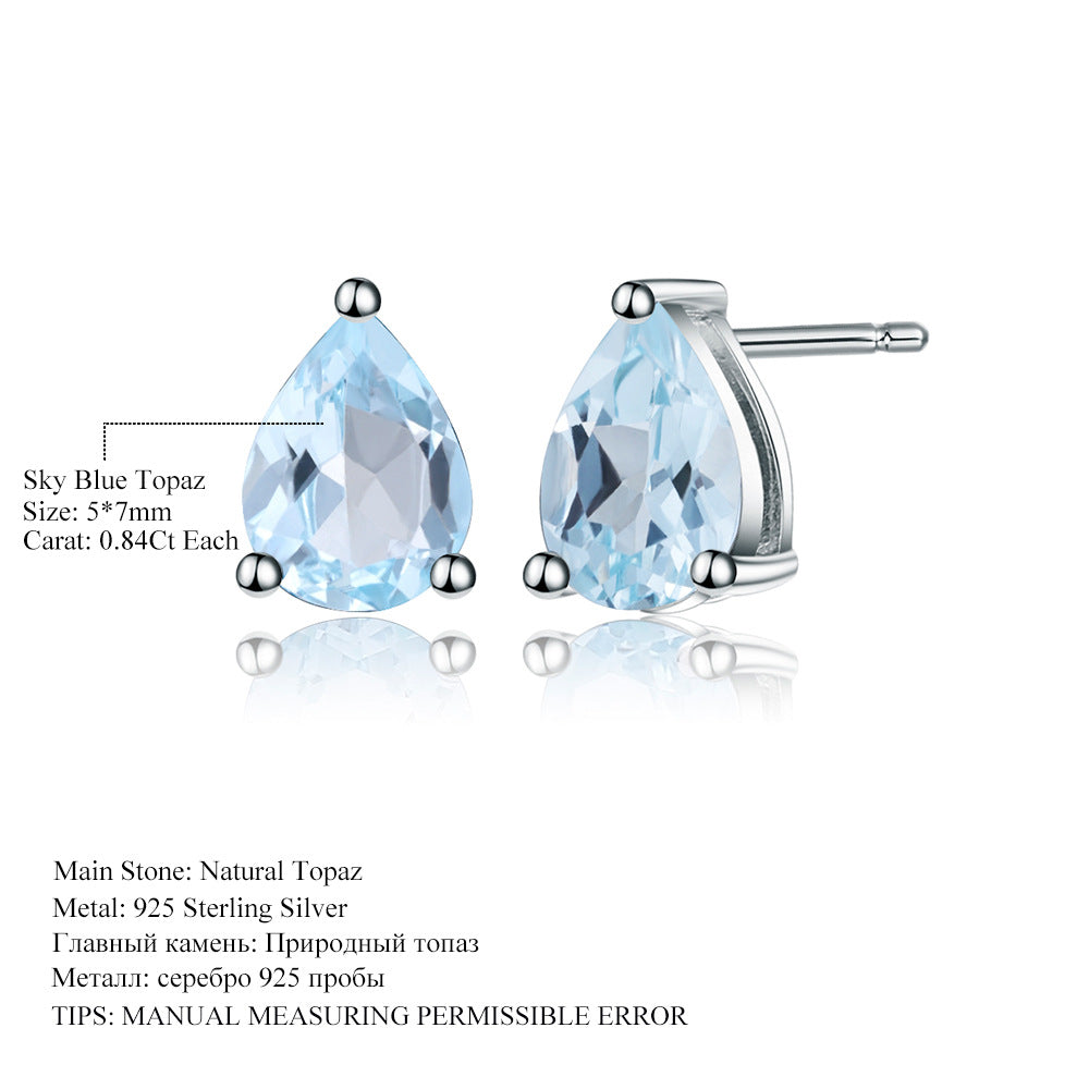 OliyaDesign Natural Topaz Pear-Shaped Earrings In S925 Sterling Silver With Natural Colored Gemstones.
