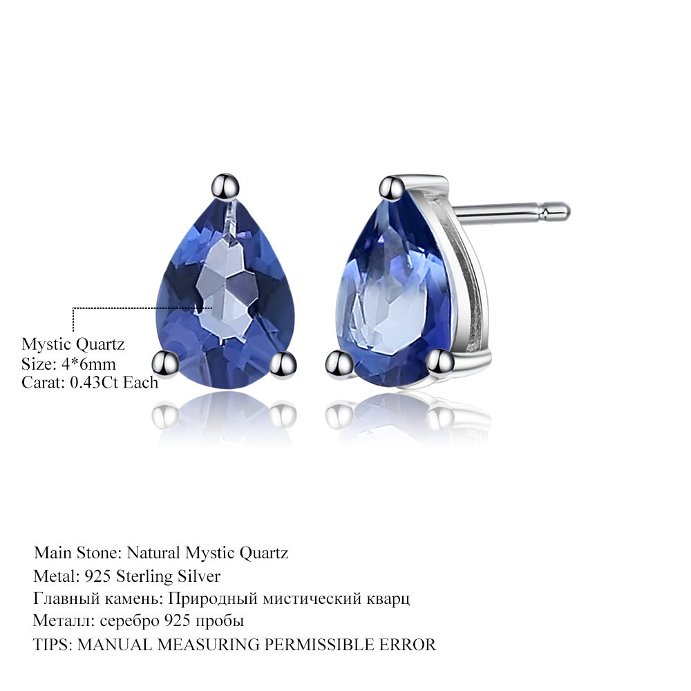 OliyaDesign Natural Topaz Pear-Shaped Earrings In S925 Sterling Silver With Natural Colored Gemstones.