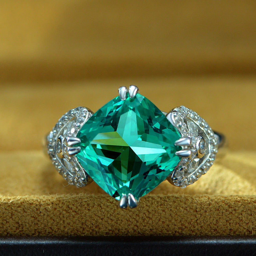 OliyaDesign 5Ct Square 10*10 High Carbon Diamond 925 Silver Ring