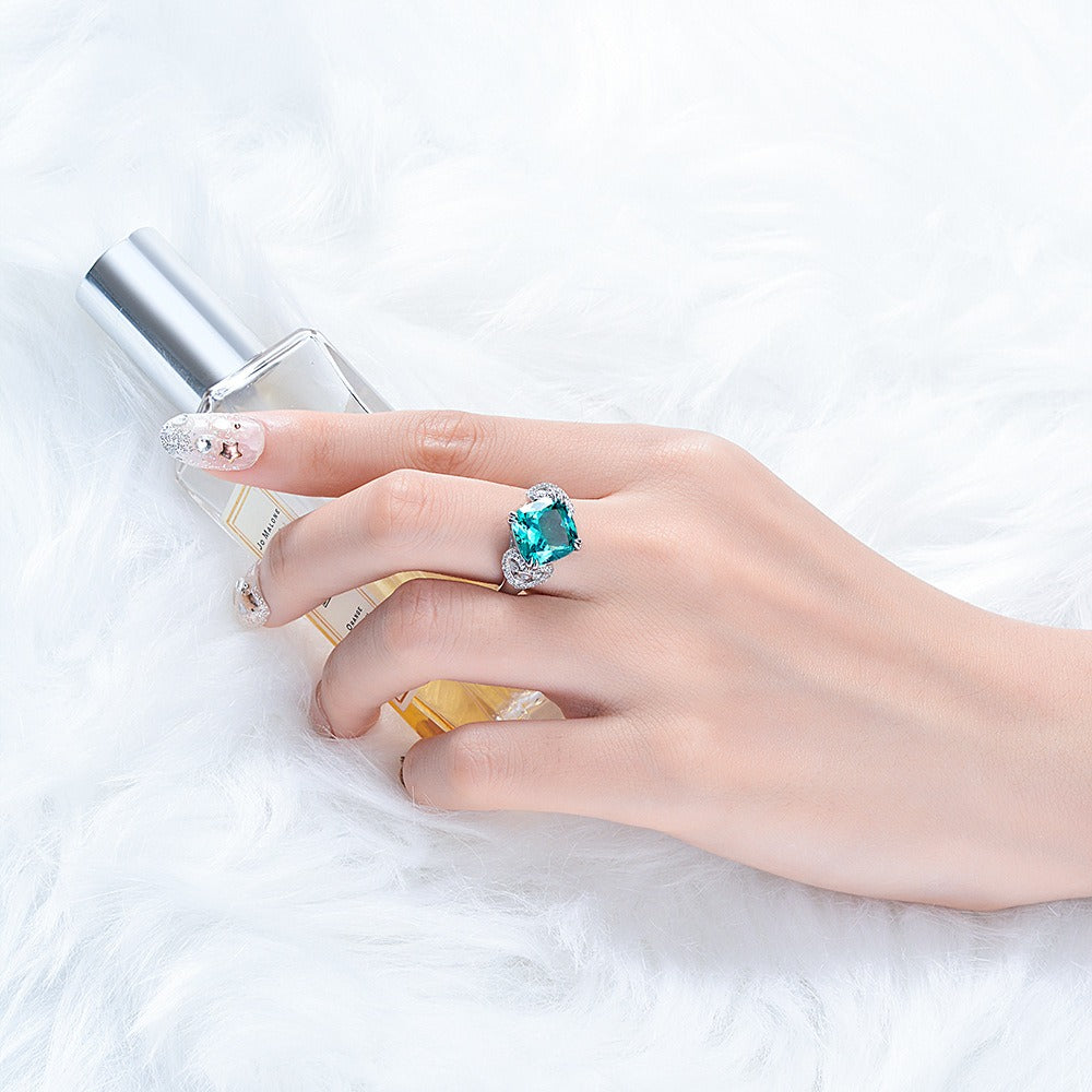 OliyaDesign 5Ct Square 10*10 High Carbon Diamond 925 Silver Ring