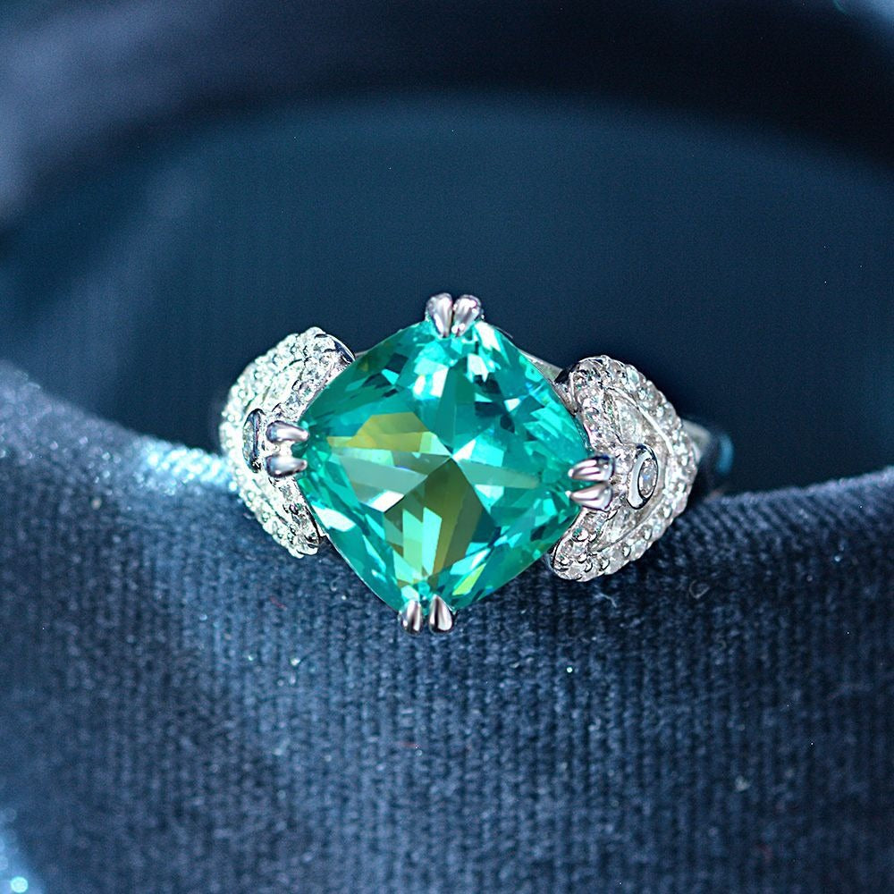 OliyaDesign 5Ct Square 10*10 High Carbon Diamond 925 Silver Ring