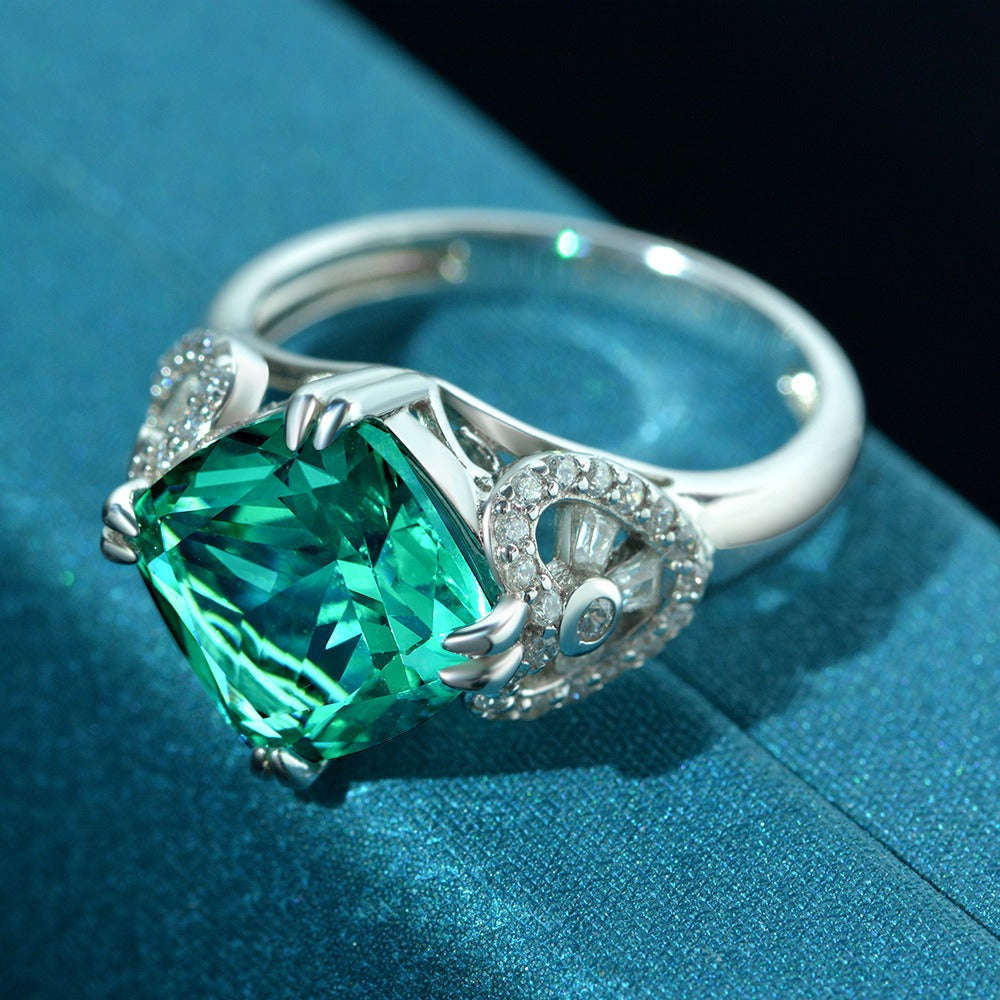 OliyaDesign 5Ct Square 10*10 High Carbon Diamond 925 Silver Ring