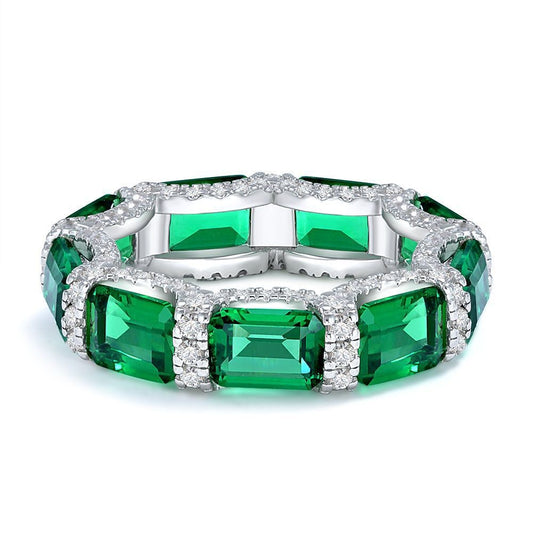 OliyaDesign Luxury And Sophisticated 5*7 Synthetic Emerald In 925 Silver, 1 Carat Ring