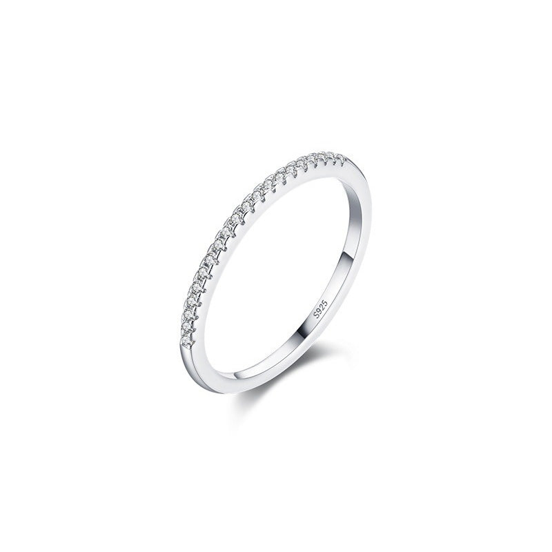 OliyaDesign S925 Sterling Silver Simple Ring With Pave-Set Diamonds.