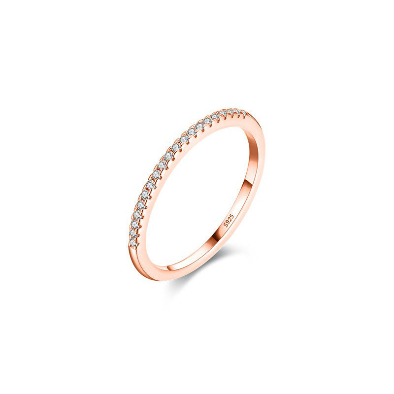 OliyaDesign S925 Sterling Silver Simple Ring With Pave-Set Diamonds.