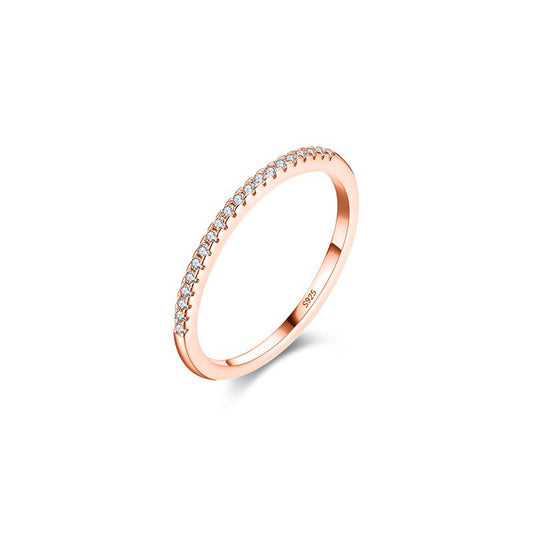 OliyaDesign S925 Sterling Silver Simple Ring With Pave-Set Diamonds.