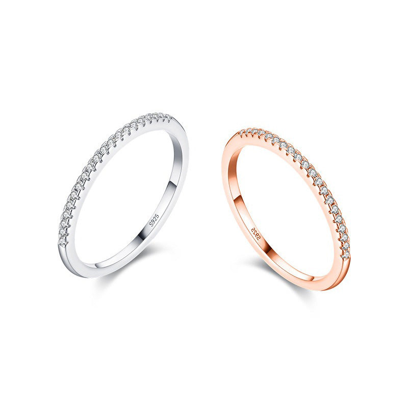 OliyaDesign S925 Sterling Silver Simple Ring With Pave-Set Diamonds.