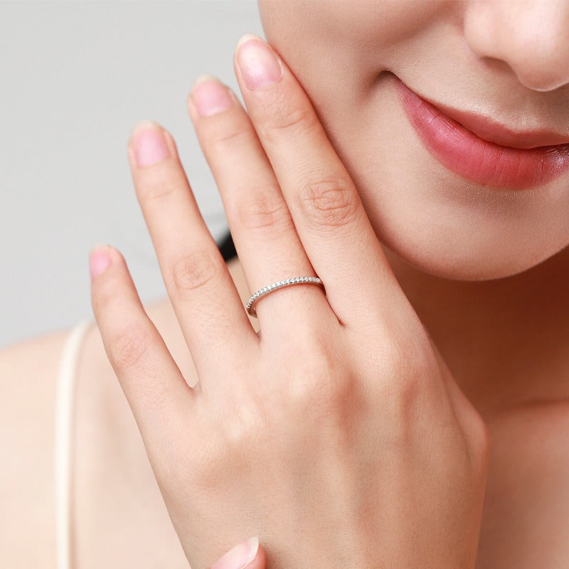 OliyaDesign S925 Sterling Silver Simple Ring With Pave-Set Diamonds.